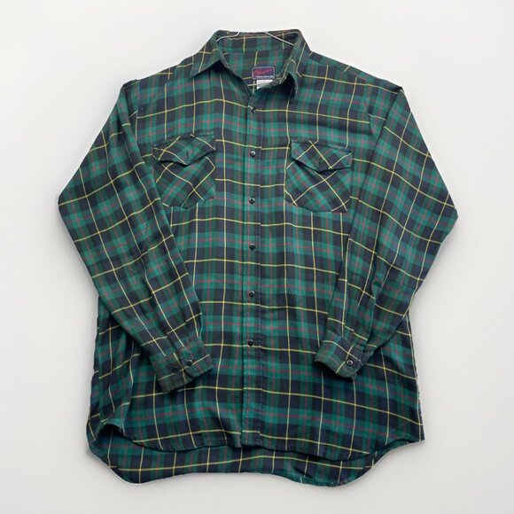 Vintage  Champion Plaid Cotton Flannel Shirt Large Green/Red Workwear Button-Up - Picture 1 of 15